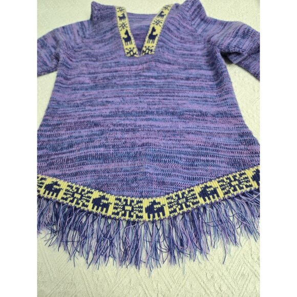 Handmade Purple Knit Sweater With Llama & Snowflake Trim Fringed Hem Bust 34 - Picture 5 of 6